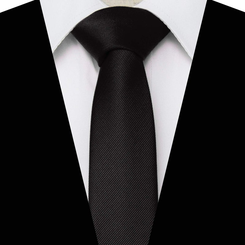 RBOCOTT 2.4" Black Skinny Tie for Men Silk Wedding Business Slim Necktie(9) - Image 2
